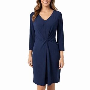 Lark &  Ro Sheath Dress V-neck Twist Front Jersey Knit Navy Blue Women’s Size 12